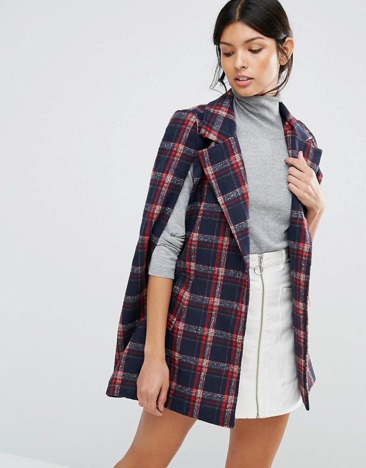 Love & Other Things Sleeveless Check Coat - Red