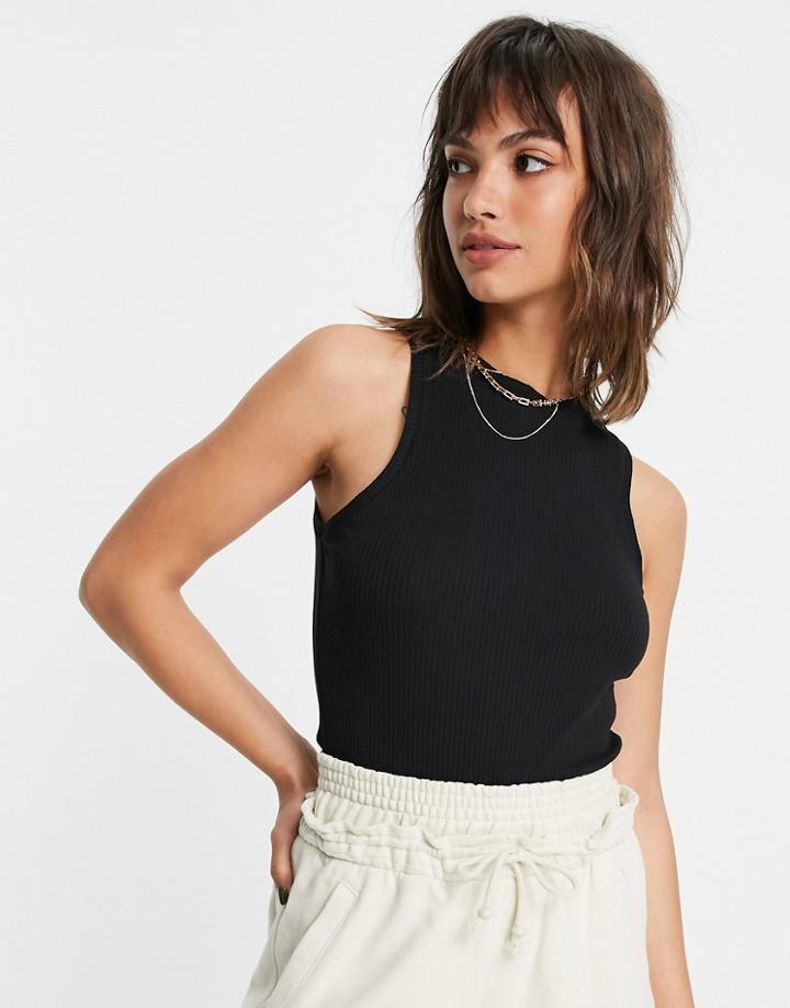 Vero Moda Aware Organic Cotton Ribbed High Neck Tank In Black