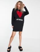 Love Moschino Core Heart Logo Sweatshirt Dress In Black With Red Heart