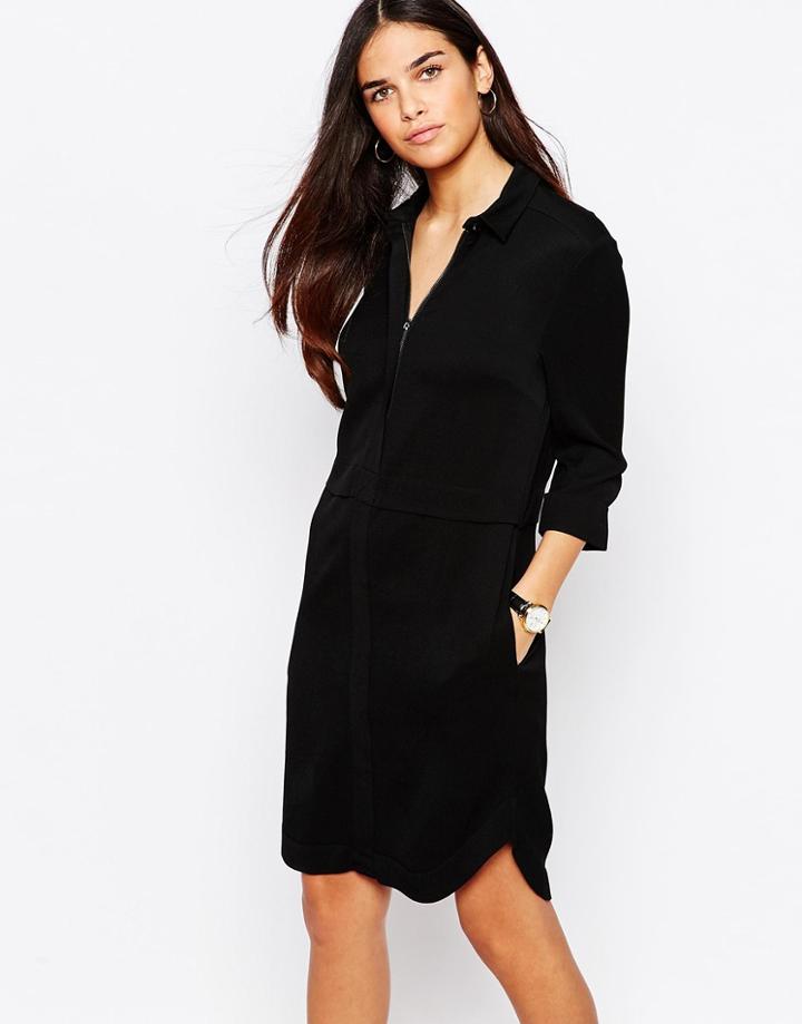 Warehouse Concealed Zip Shirt Dress - Black