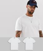 Asos Design 2 Pack Relaxed T-shirt With Crew Neck Save-white