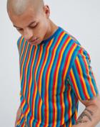 Asos Design Relaxed T-shirt In Vertical Rainbow Stripe - Multi