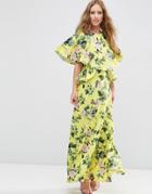 Asos Ruffle Sleeve Berry Print Maxi Dress - Multi