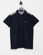 Weekend Offender Iridium Polo Shirt With Plaid Shoulder In Navy