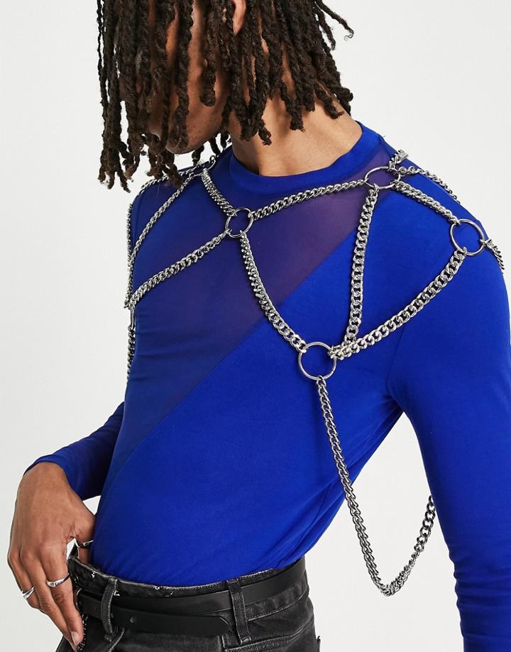 Asos Design Festival Short Chain Body Harness In Silver Tone