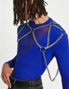 Asos Design Festival Short Chain Body Harness In Silver Tone
