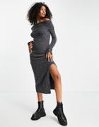 River Island Bardot Midi Sweater Dress In Dark Gray-grey