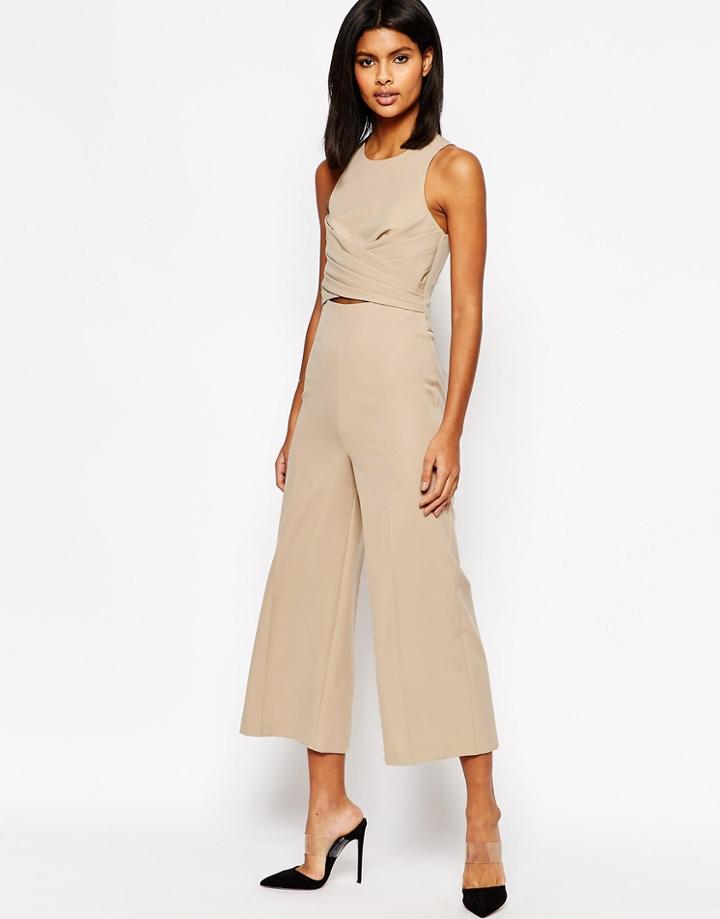 Asos Wrap Waist Jumpsuit - Stone