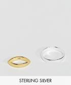 Asos Sterling Silver Ring 2 Pack In Silver And Gold - Multi