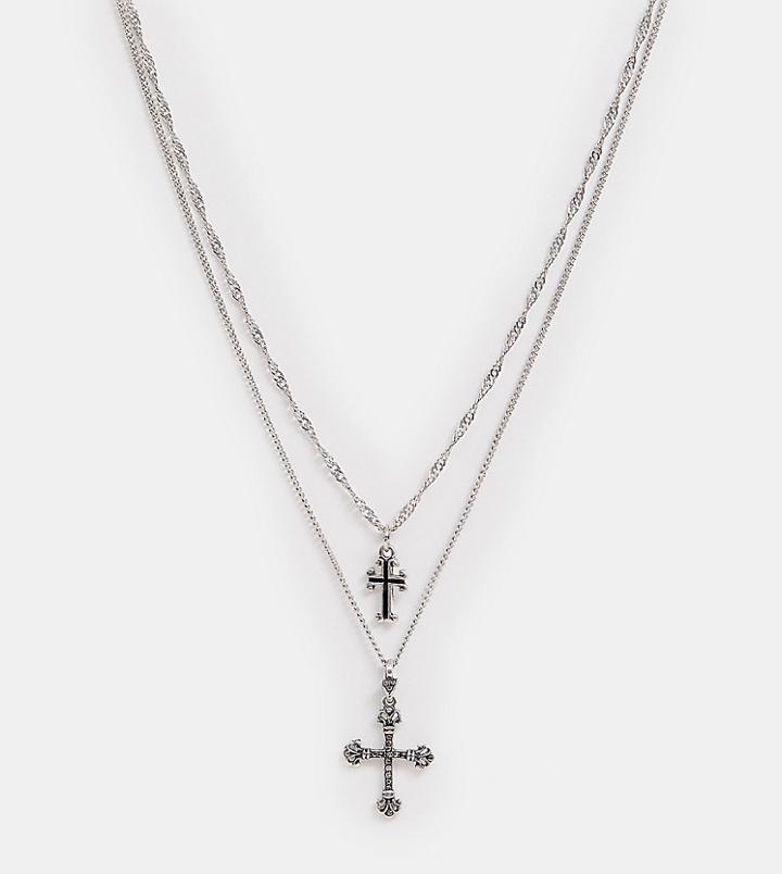 Reclaimed Vintage Inspired Layered Necklace With Double Cross Pendant Exclusive To Asos - Silver