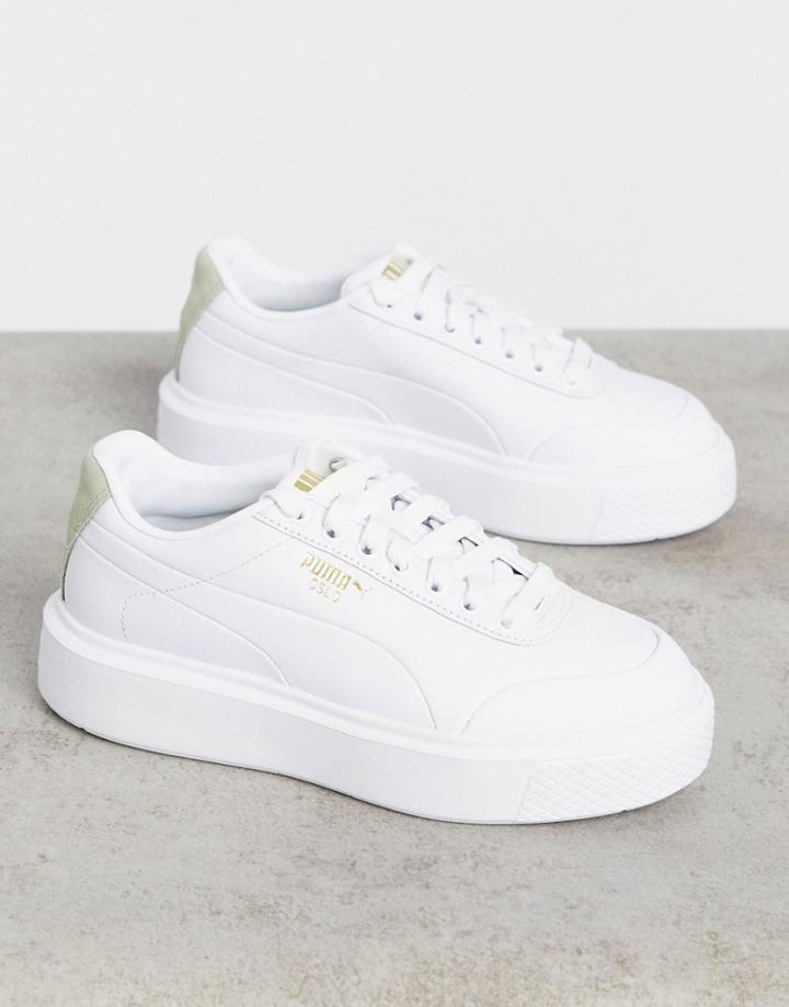 Puma Oslo Femme Sneakers In White And Sage Green
