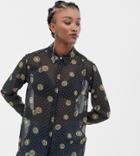 Reclaimed Vintage Inspired Sheer Shirt In Coin Print - Black