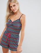 Oasis Pyjama Cami Top With Bow Detail In Stripe - Multi