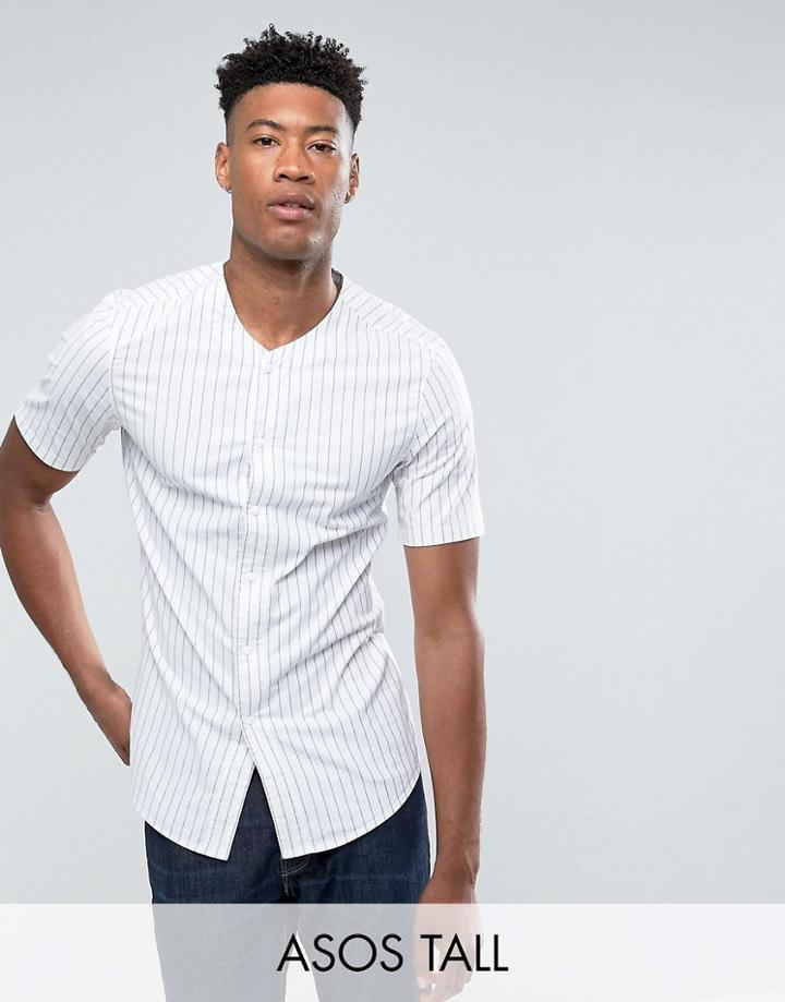 Asos Tall Skinny Baseball Stripe Shirt - Navy