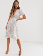 Ghost Sabrina Floral Print Satin Midi Dress-cream