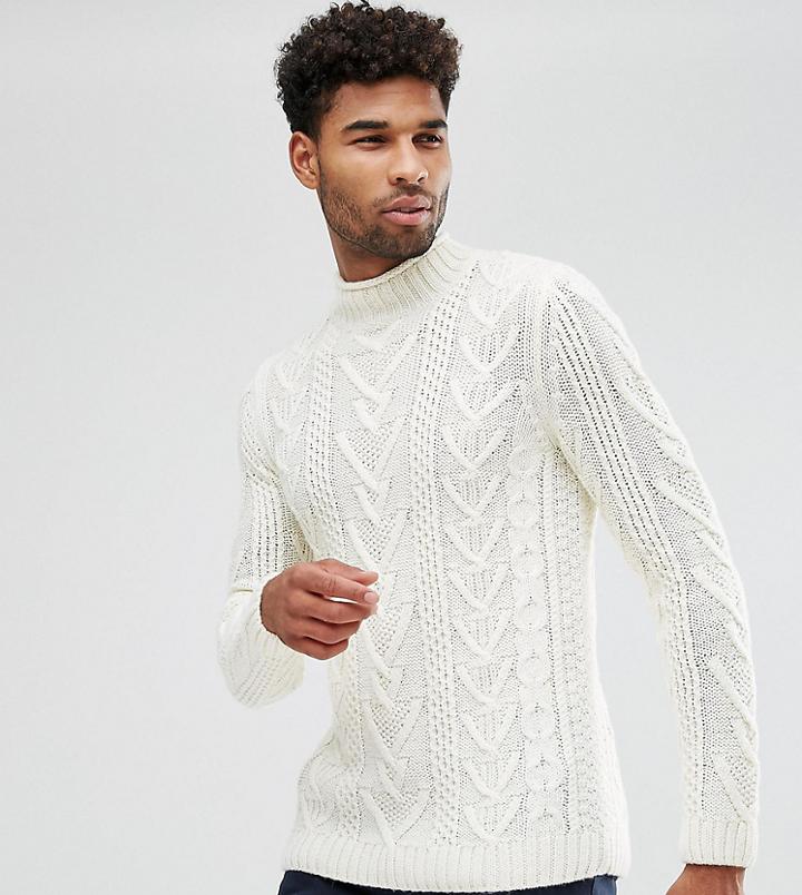 Asos Tall Cable Knit Sweater In Oatmeal - Beige