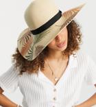 South Beach Straw Hat With Palm Print In Natural-neutral