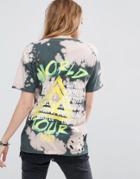 Asos T-shirt In Distressed Tie Dye Tour Print With Lace Trim - Multi