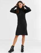 Qed London Cowl Neck Sweater Dress In Charcoal-gray