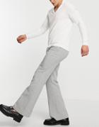 Asos Design Flared Smart Pants In Charcoal Herringbone-grey