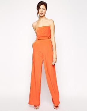 Vlabel London Pymmes Bandeau Wide Leg Jumpsuit - Coral Shine