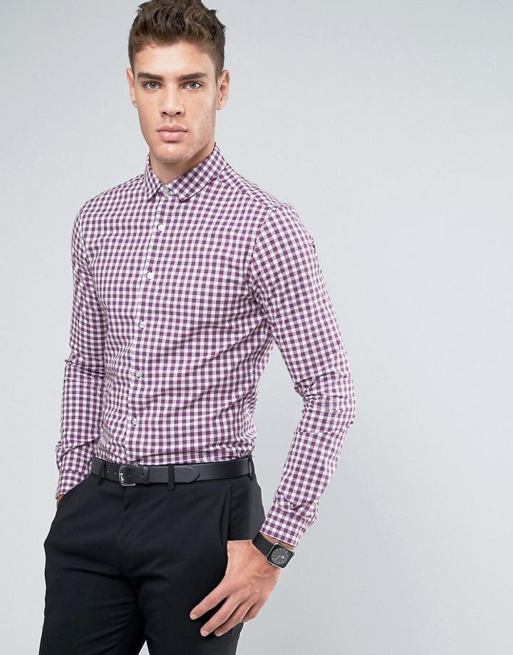 Asos Skinny Gingham Check Shirt In Purple - Purple