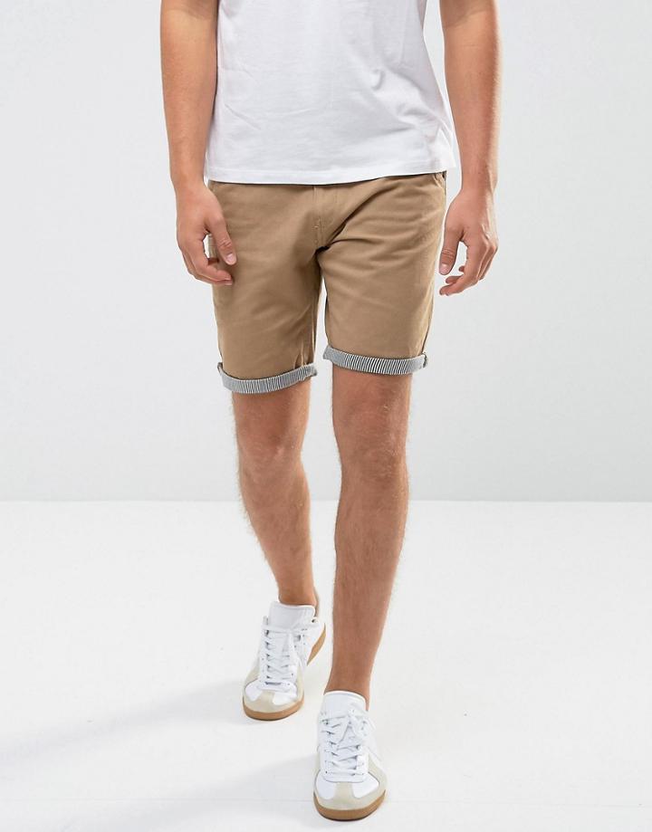 Brave Soul Fine Stripe Turn Up Chino Shorts - Stone