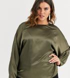 Asos Design Curve Batwing Top In Satin-green