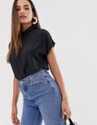 Asos Design Short Sleeve High Neck Top-black