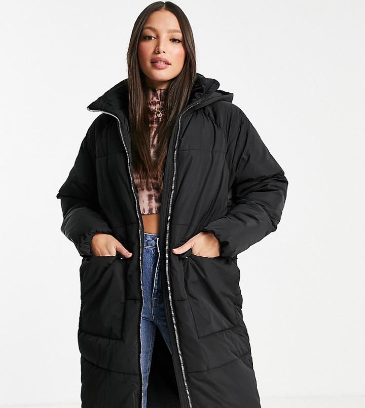 Only Tall Padded Longline Coat In Black