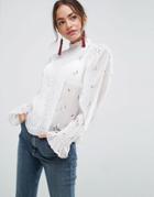 Asos Sheer Blouse With Floral Embroidery - White