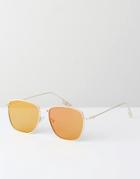 Asos Square Sunglasses With Flat Mirrored Lens In Gold - Gold