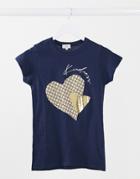 River Island Monogram Heart Slogan T-shirt In Navy