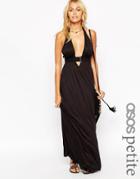 Asos Petite Jersey Ruched Halter Maxi Beach Dress - Black