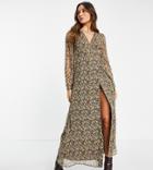 Vila Exclusive Wrap Maxi Dress In Brown Floral Print