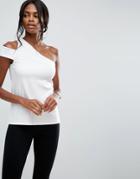 Asos Top In Ponte With One Shoulder Tab - White