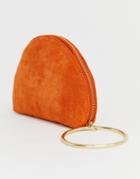 Asos Design Suede Half Moon Clutch Bag With Wristlet Ring Detail-orange