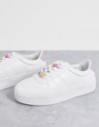 Asos Design Duet Flatform Lace-up Sneakers With Beads-white