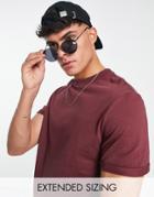 Asos Design T-shirt With Roll Sleeve In Burgundy-red