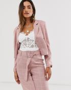 Unique21 Crop Check Blazer-pink