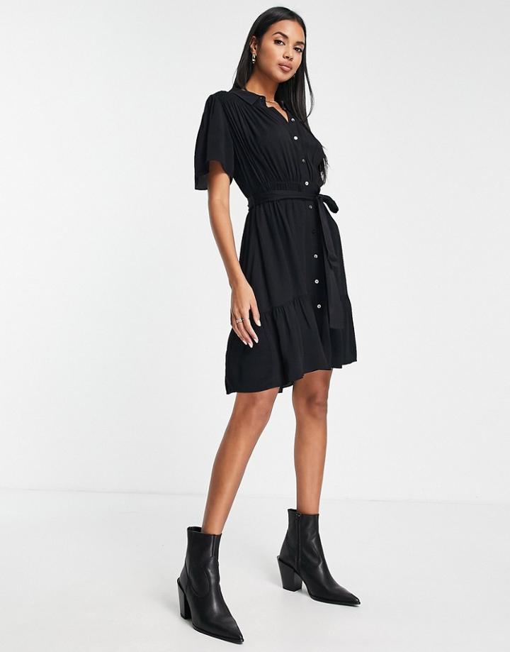 Whistles Tate Smocked Button Down Dress In Blue-black