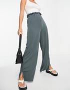 Mango Jersey Wide Leg Pants In Charcoal-grey