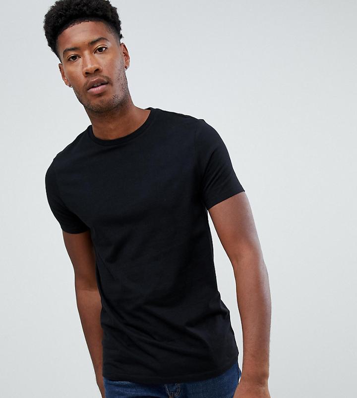 Asos Design Tall Organic T-shirt With Crew Neck In Black - Black