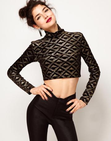 Asos Crop Top In Velvet With Glitter Print