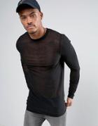 Asos Longline Muscle Long Sleeve T-shirt In Fine Mesh - Black