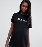 Asos Design Maternity Nursing Double Layer T-shirt With Mama Slogan - Black