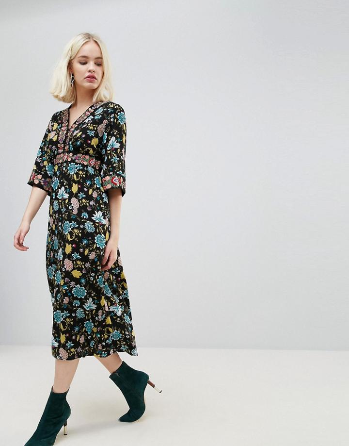 Hazel Floral Printed Maxi Dress - Black