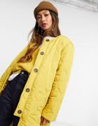 Ghospell Quilted Oversized Coat In Mustard-yellow