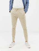 Asos Design Skinny Chinos In Putty With Elastic Waist-beige