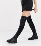 Asos Design Wide Fit Kick Start Flat Thigh High Boots-black